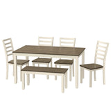 Solid Wood Brown And White 6 - Piece Dining Table Set - Dreamtide - Omega Lifestyles