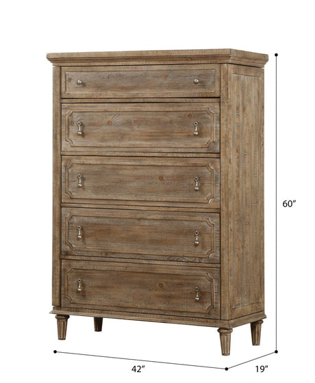 Solid Wood Taupe 5 - Drawer Chest Dresser - Dreamtide - Omega Lifestyles