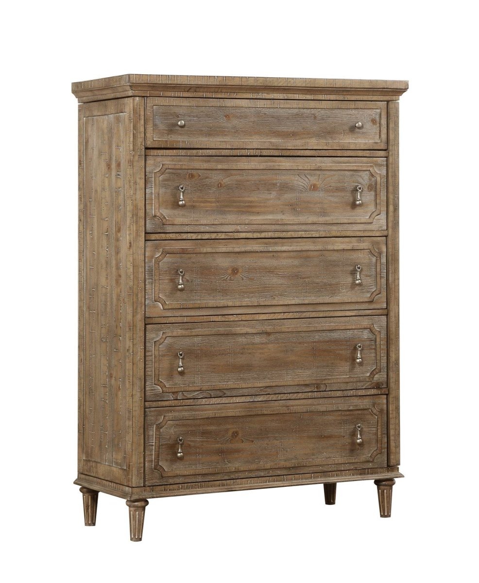 Solid Wood Taupe 5 - Drawer Chest Dresser - Dreamtide - Omega Lifestyles