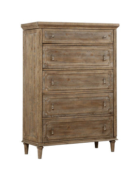 Solid Wood Taupe 5-Drawer Chest Dresser - Omega Lifestyles