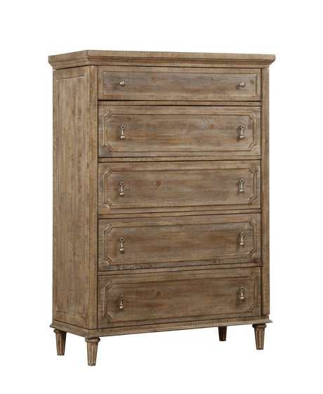 Solid Wood Taupe 5 - Drawer Chest Dresser - Dreamtide - Omega Lifestyles