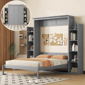 Space-Saving Queen Murphy Bed With Shelves And LED Lights - Omega Lifestyles