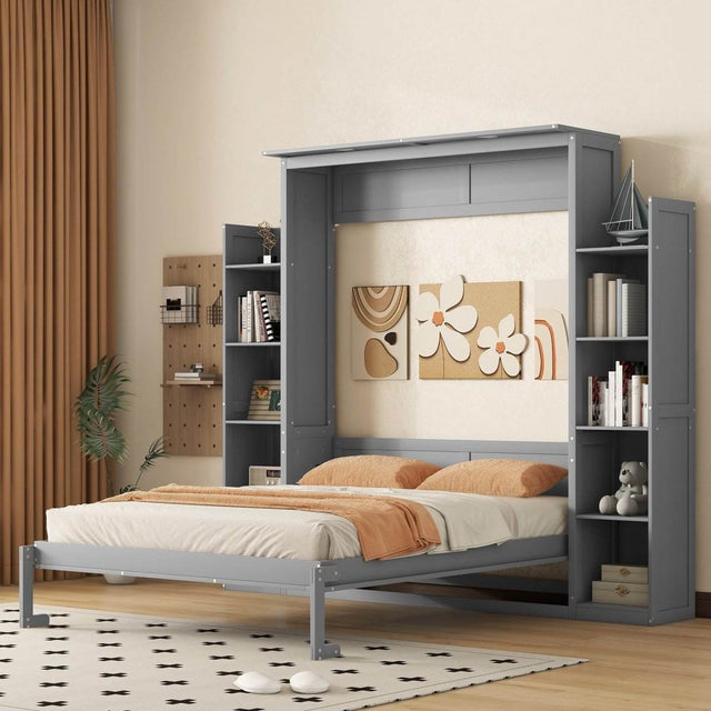 Space-Saving Queen Murphy Bed With Shelves And LED Lights - Omega Lifestyles