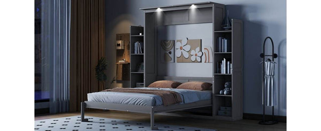 Space-Saving Queen Murphy Bed With Shelves And LED Lights - Omega Lifestyles