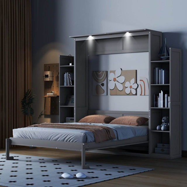Space-Saving Queen Murphy Bed With Shelves And LED Lights - Omega Lifestyles