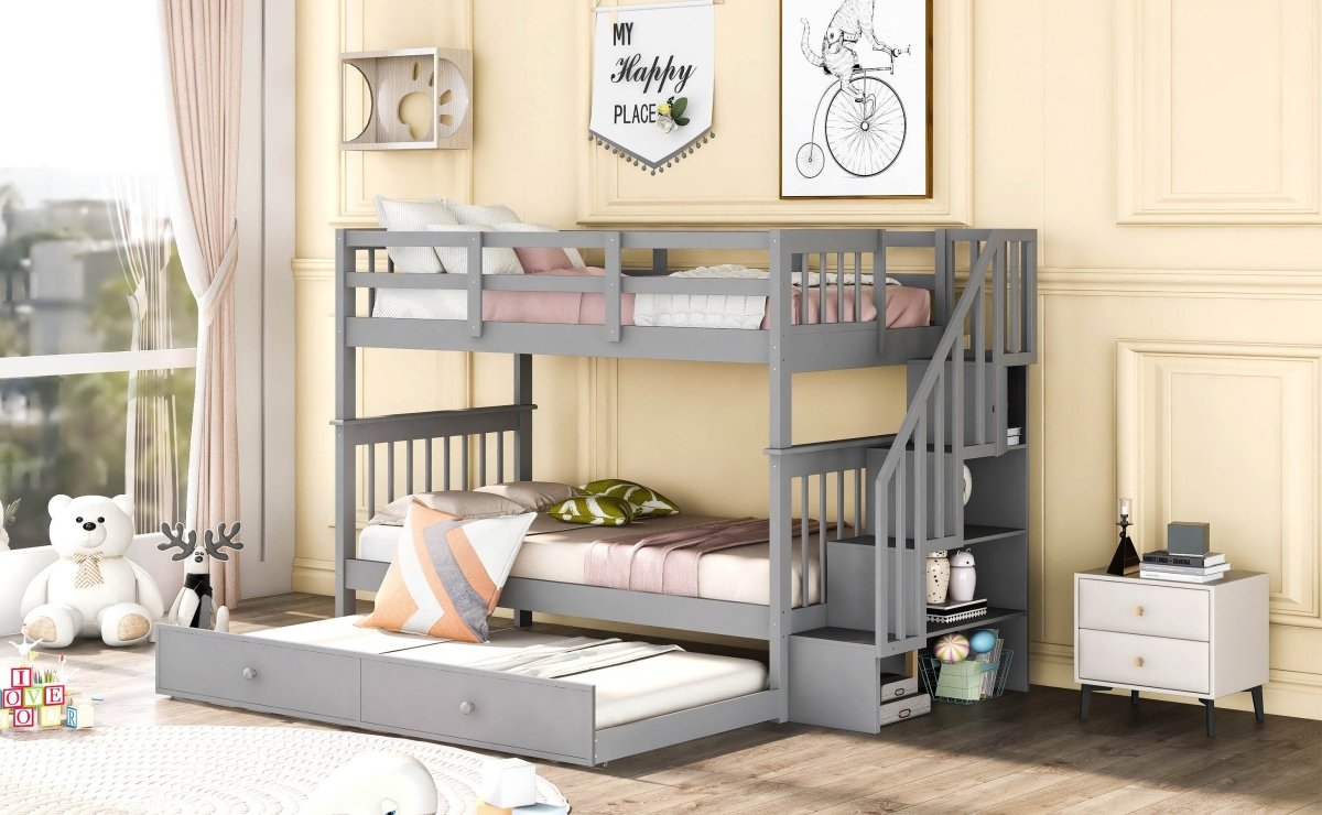 Stairway Twin - Over - Twin Solid Wood Bunk Bed With Trundle - Dreamtide - Omega Lifestyles