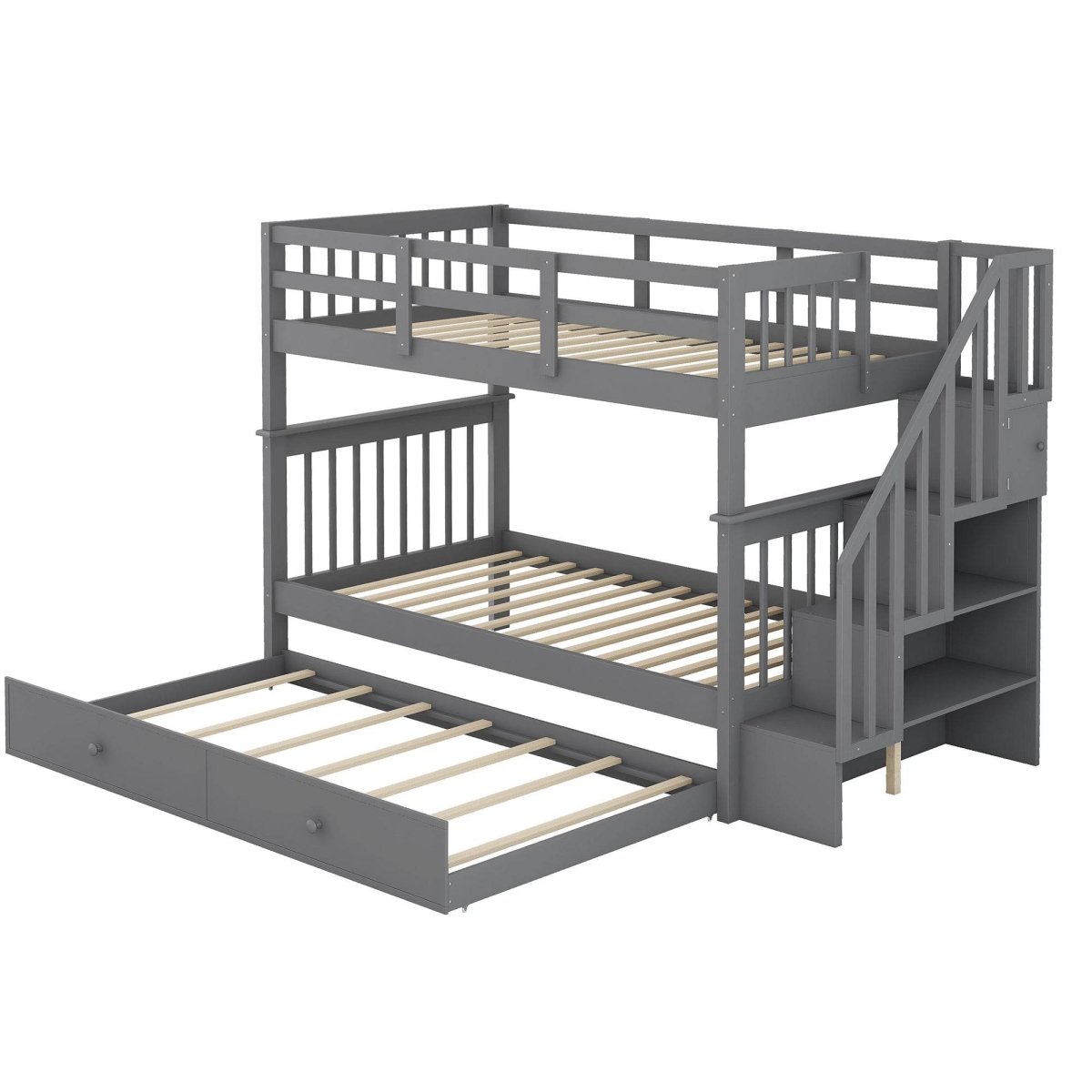 Stairway Twin - Over - Twin Solid Wood Bunk Bed With Trundle - Dreamtide - Omega Lifestyles