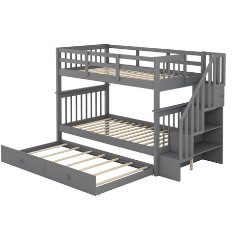 Stairway Twin - Over - Twin Solid Wood Bunk Bed With Trundle - Dreamtide - Omega Lifestyles