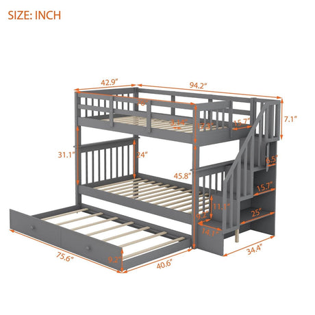 Stairway Twin - Over - Twin Solid Wood Bunk Bed With Trundle - Dreamtide - Omega Lifestyles