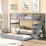Stairway Twin - Over - Twin Solid Wood Bunk Bed With Trundle - Dreamtide - Omega Lifestyles