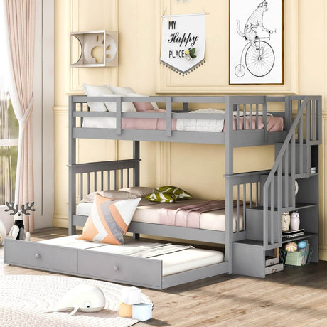 Stairway Twin - Over - Twin Solid Wood Bunk Bed With Trundle - Dreamtide - Omega Lifestyles