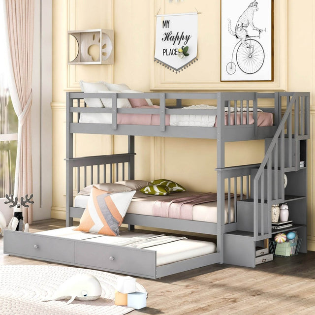 Stairway Twin - Over - Twin Solid Wood Bunk Bed With Trundle - Dreamtide - Omega Lifestyles