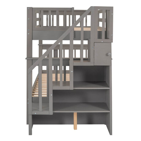 Stairway Twin - Over - Twin Solid Wood Bunk Bed With Trundle - Dreamtide - Omega Lifestyles