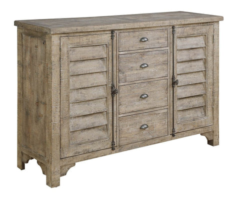 Taupe Engineered Wood Louvred Door Buffet Cabinet - Dreamtide - Omega Lifestyles
