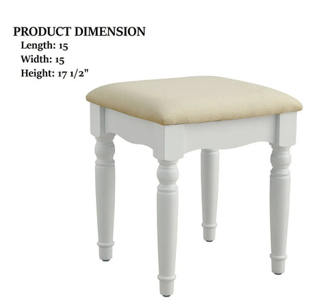 Transitional White Solid Wood Vanity With Stool Set - Omega Lifestyles