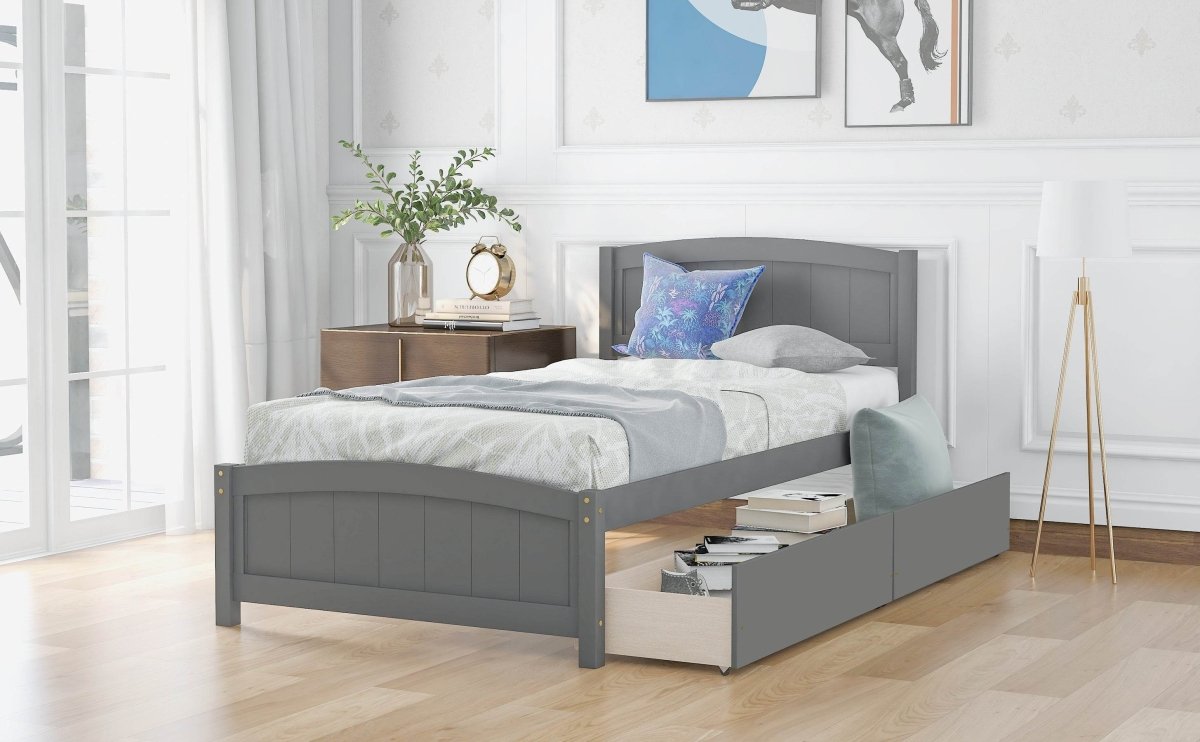 Twin Minimalistic Solid Pine Wood Platform Bed With Drawers - Dreamtide - Omega Lifestyles