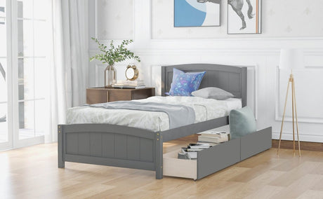 Twin Minimalistic Solid Pine Wood Platform Bed With Drawers - Dreamtide - Omega Lifestyles
