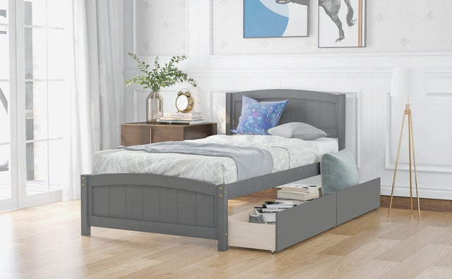 Twin Minimalistic Solid Pine Wood Platform Bed With Drawers - Omega Lifestyles