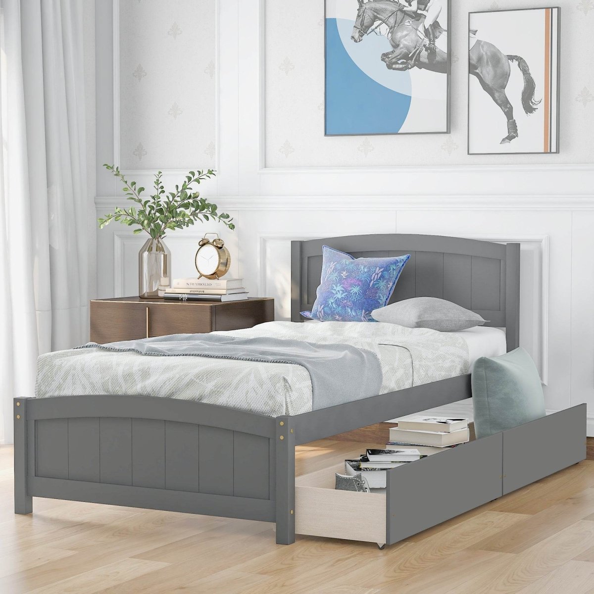 Twin Minimalistic Solid Pine Wood Platform Bed With Drawers - Dreamtide - Omega Lifestyles