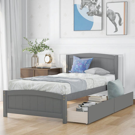 Twin Minimalistic Solid Pine Wood Platform Bed With Drawers - Dreamtide - Omega Lifestyles