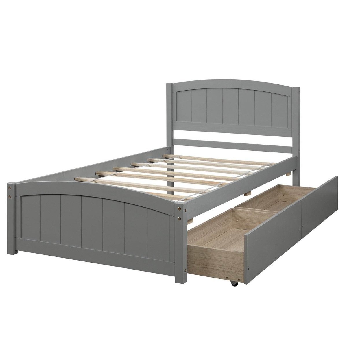 Twin Minimalistic Solid Pine Wood Platform Bed With Drawers - Dreamtide - Omega Lifestyles