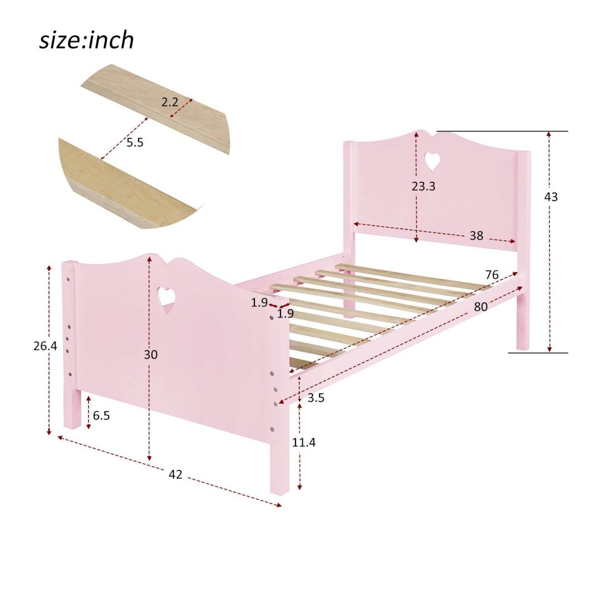 Twin Solid Wood Pink Platform Bed Frame - Dreamtide - Omega Lifestyles