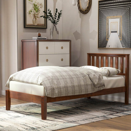 Twin Solid Wood Walnut Platform Bed With Headboard - Dreamtide - Omega Lifestyles