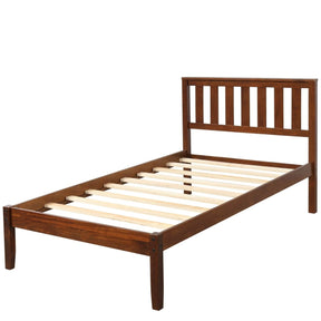 Twin Solid Wood Walnut Platform Bed With Headboard - Omega Lifestyles