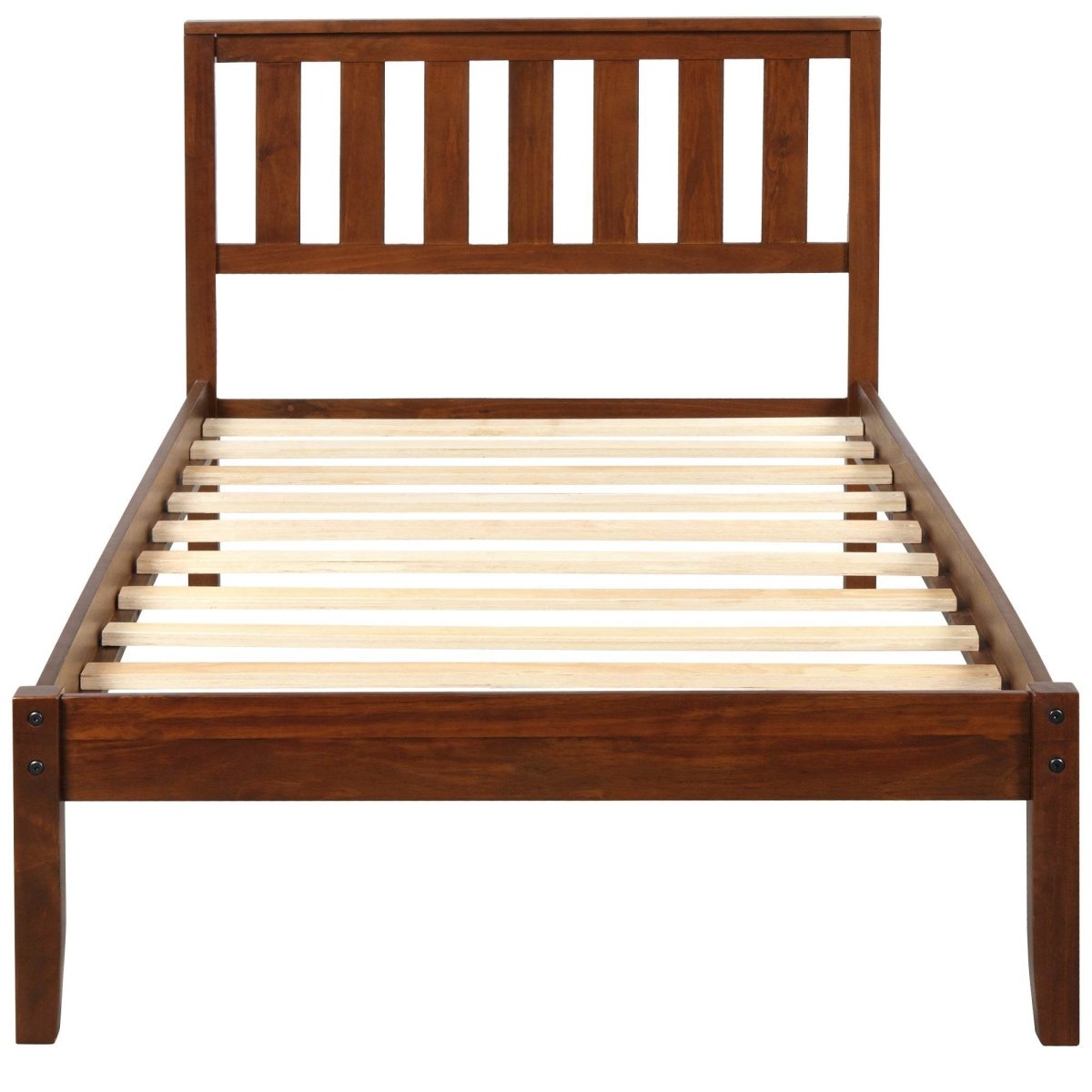 Twin Solid Wood Walnut Platform Bed With Headboard - Dreamtide - Omega Lifestyles