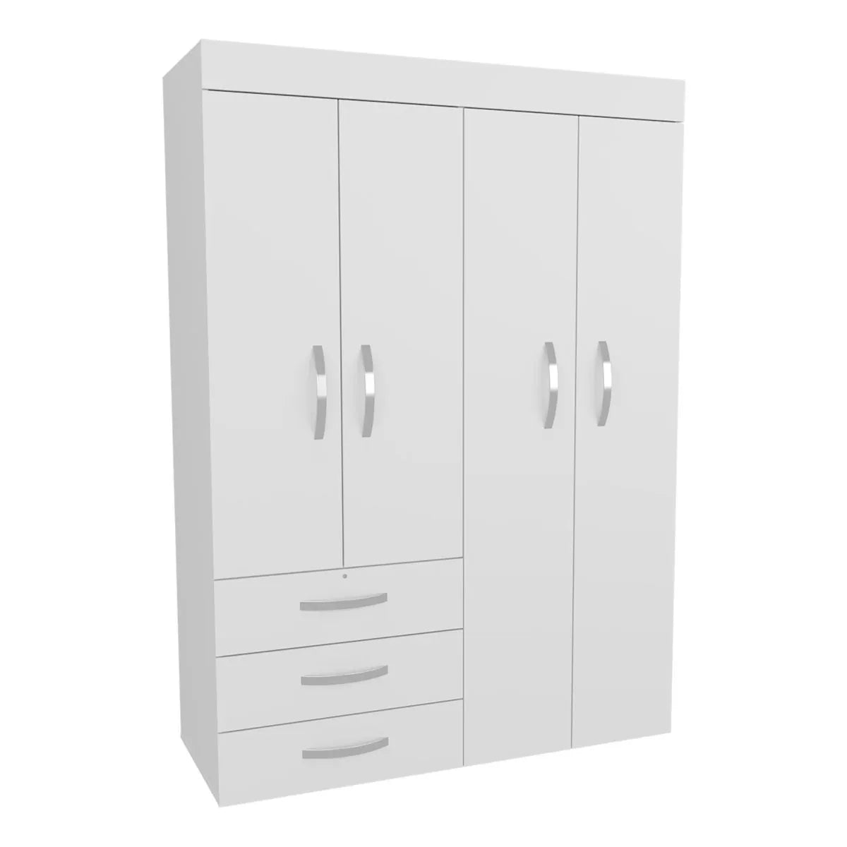 White Engineered Wood 4-Door Mobile Armoire Cabinet - Omega Lifestyles