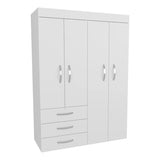 White Engineered Wood 4-Door Mobile Armoire Cabinet - Omega Lifestyles