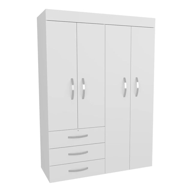White Engineered Wood 4-Door Mobile Armoire Cabinet - Omega Lifestyles