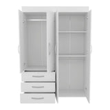 White Engineered Wood 4-Door Mobile Armoire Cabinet - Omega Lifestyles