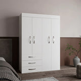 White Engineered Wood 4-Door Mobile Armoire Cabinet - Omega Lifestyles