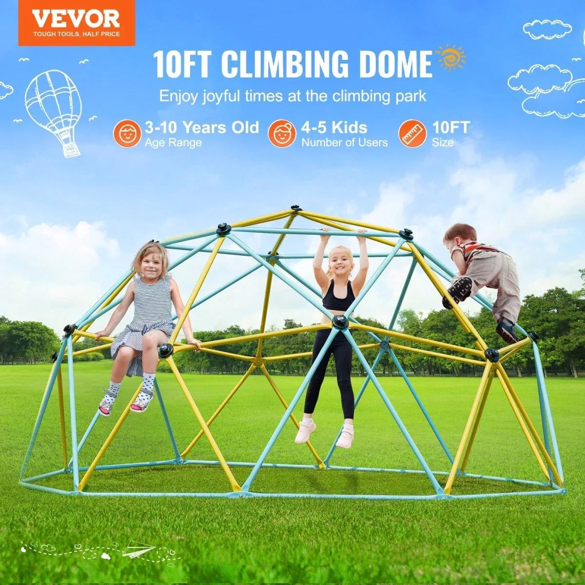 10FT Durable Steel Geometric Climbing Dome Jungle Gym - Omega Lifestyles