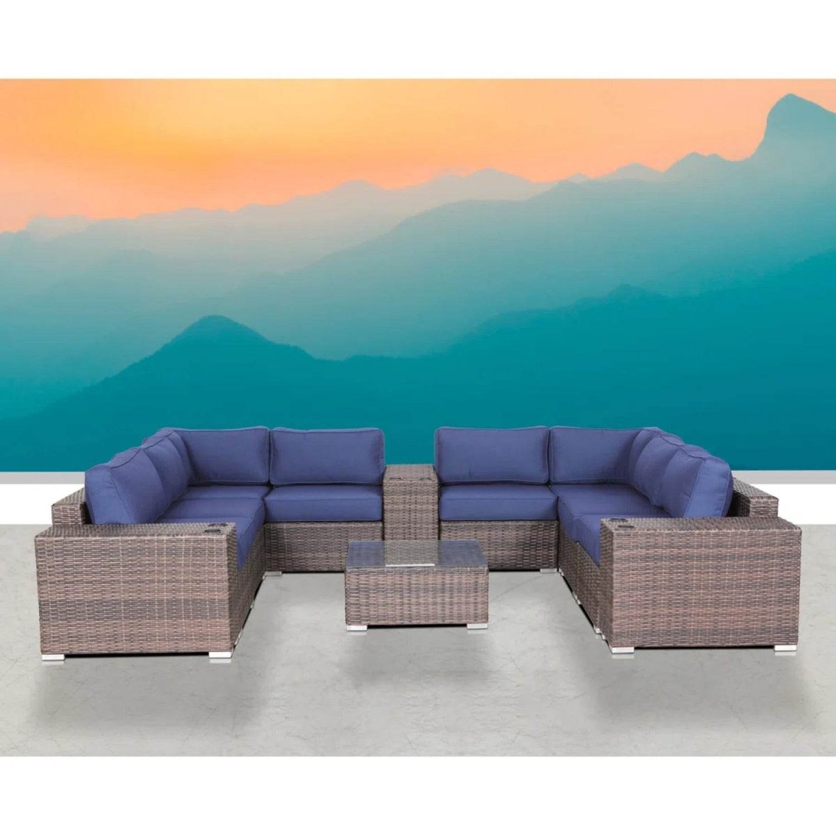12 - Piece Fully Assembled Brown Wicker Sectional Seating Group - Driftwood - Omega Lifestyles