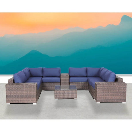 12 - Piece Fully Assembled Brown Wicker Sectional Seating Group - Driftwood - Omega Lifestyles