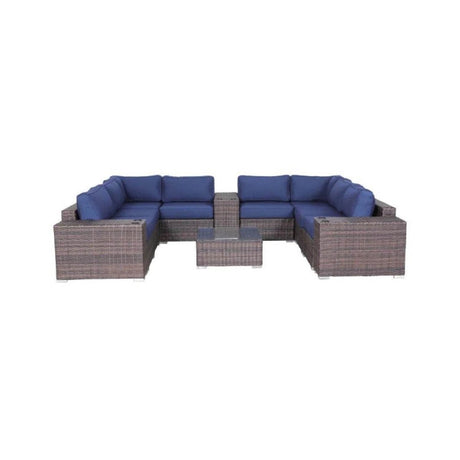 12 - Piece Fully Assembled Brown Wicker Sectional Seating Group - Driftwood - Omega Lifestyles