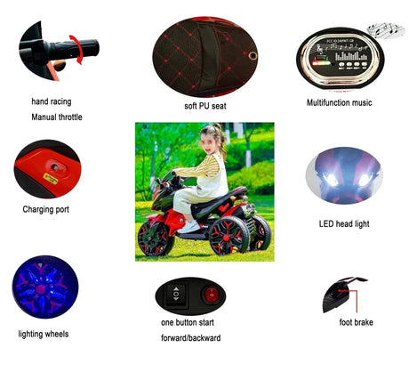 12V Kids Electric Ride-On Motorcycle With Lighting Wheels - Omega Lifestyles