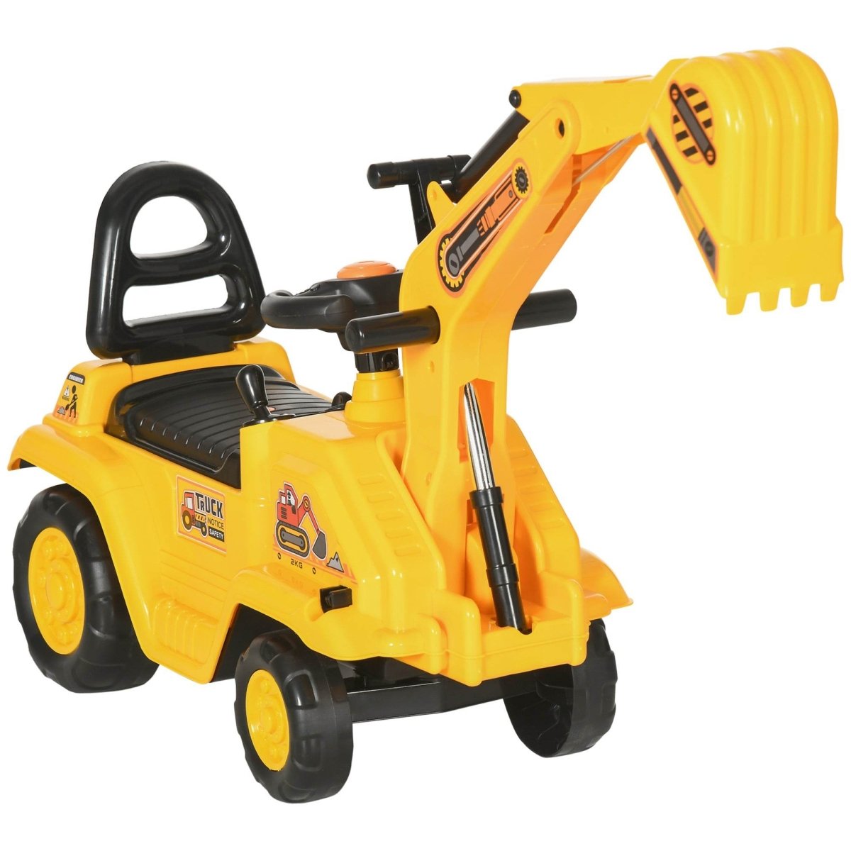 2 - In - 1 Kids Ride On Excavator With Pull Cart - Driftwood - Omega Lifestyles