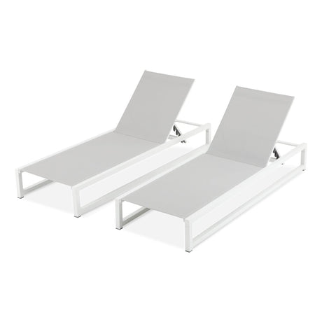 2 - Piece Adjustable Outdoor Aluminum Frame Textilene Chaise Lounge - Driftwood - Omega Lifestyles