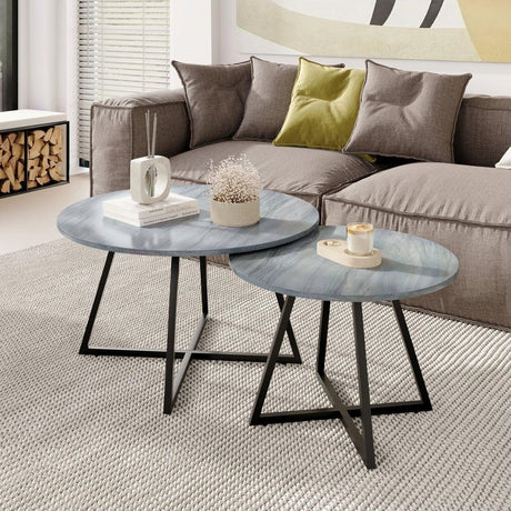 2-Piece Modern Round Scandinavian Nesting Coffee Table Set - Omega Lifestyles