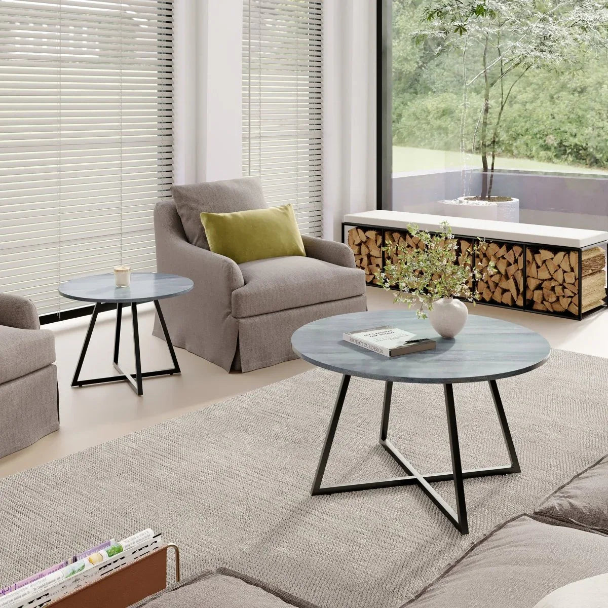 2-Piece Modern Round Scandinavian Nesting Coffee Table Set - Omega Lifestyles