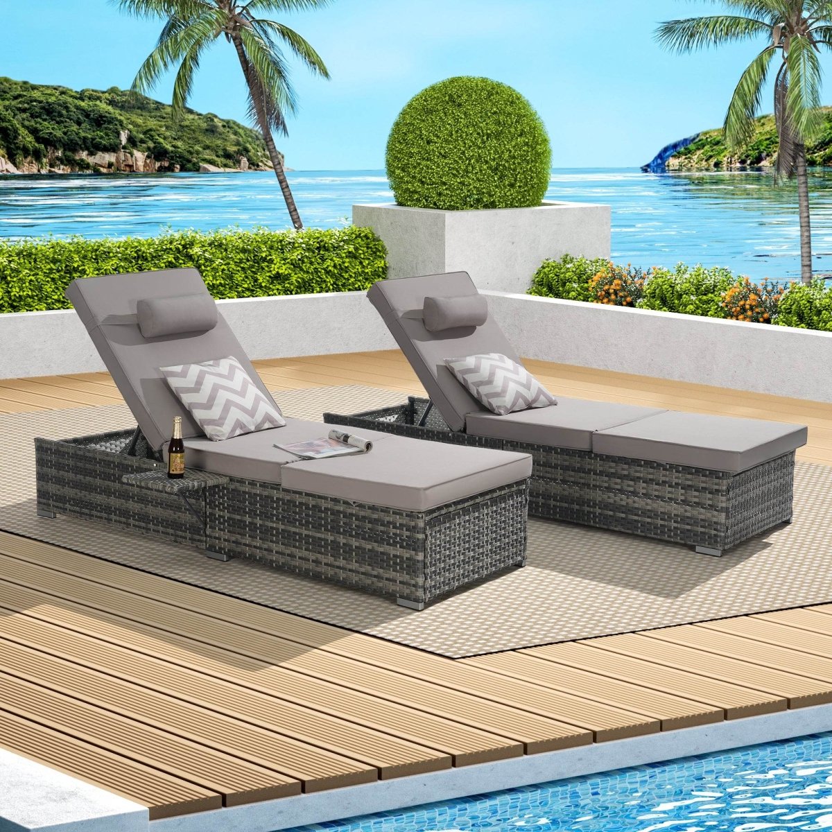 2-Piece Outdoor Rattan Chaise Lounge Chair Set - Omega Lifestyles