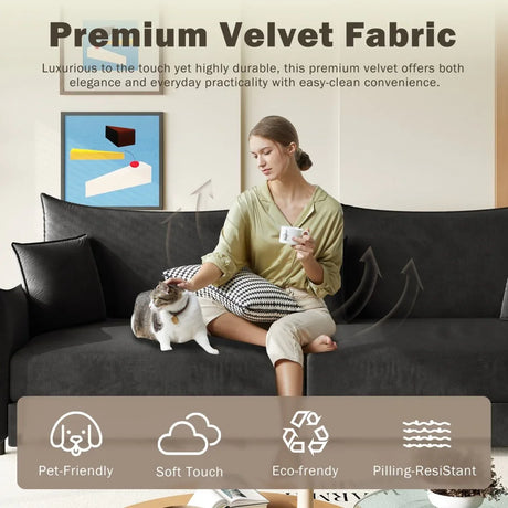 3-in-1 Convertible Velvet Sleeper Sofa Bed With Pillows - Omega Lifestyles