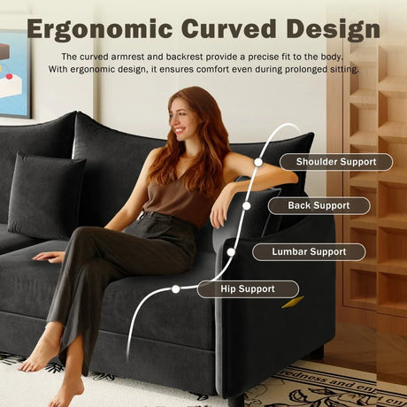 3-in-1 Convertible Velvet Sleeper Sofa Bed With Pillows - Omega Lifestyles