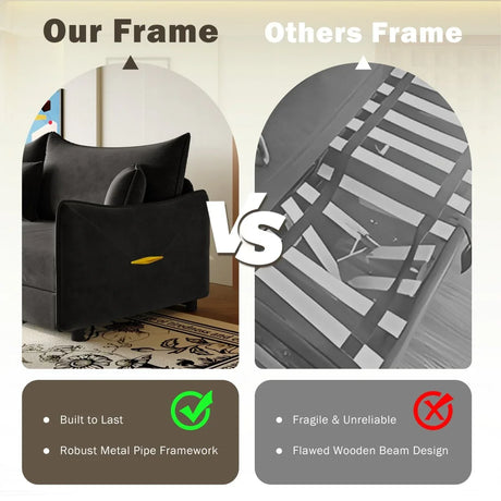 3-in-1 Convertible Velvet Sleeper Sofa Bed With Pillows - Omega Lifestyles