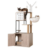 3 - in - 1 Space - Saving Cat Tree With Litter Box Enclosure - Driftwood - Omega Lifestyles