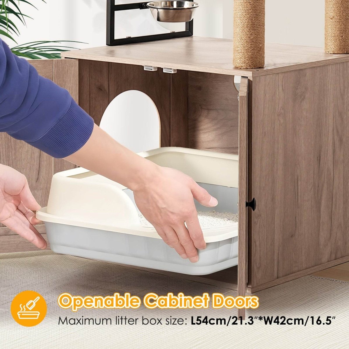 3 - in - 1 Space - Saving Cat Tree With Litter Box Enclosure - Driftwood - Omega Lifestyles