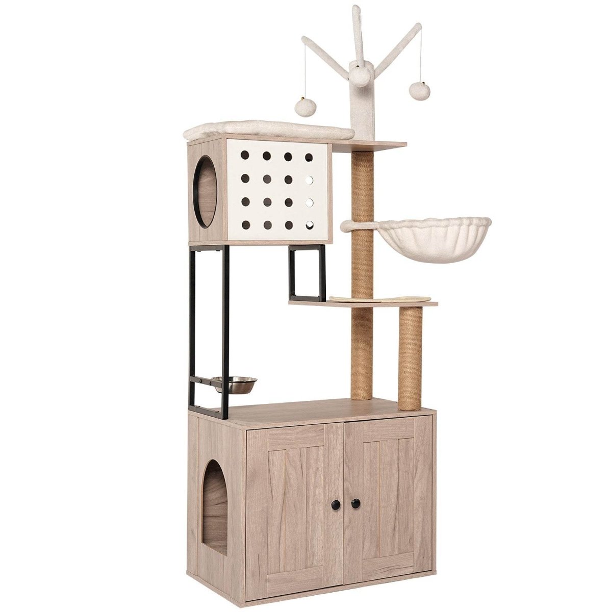3 - in - 1 Space - Saving Cat Tree With Litter Box Enclosure - Driftwood - Omega Lifestyles